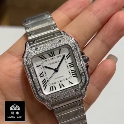 Cartier Sandus Full Diamond Steel Strip Replica Watch